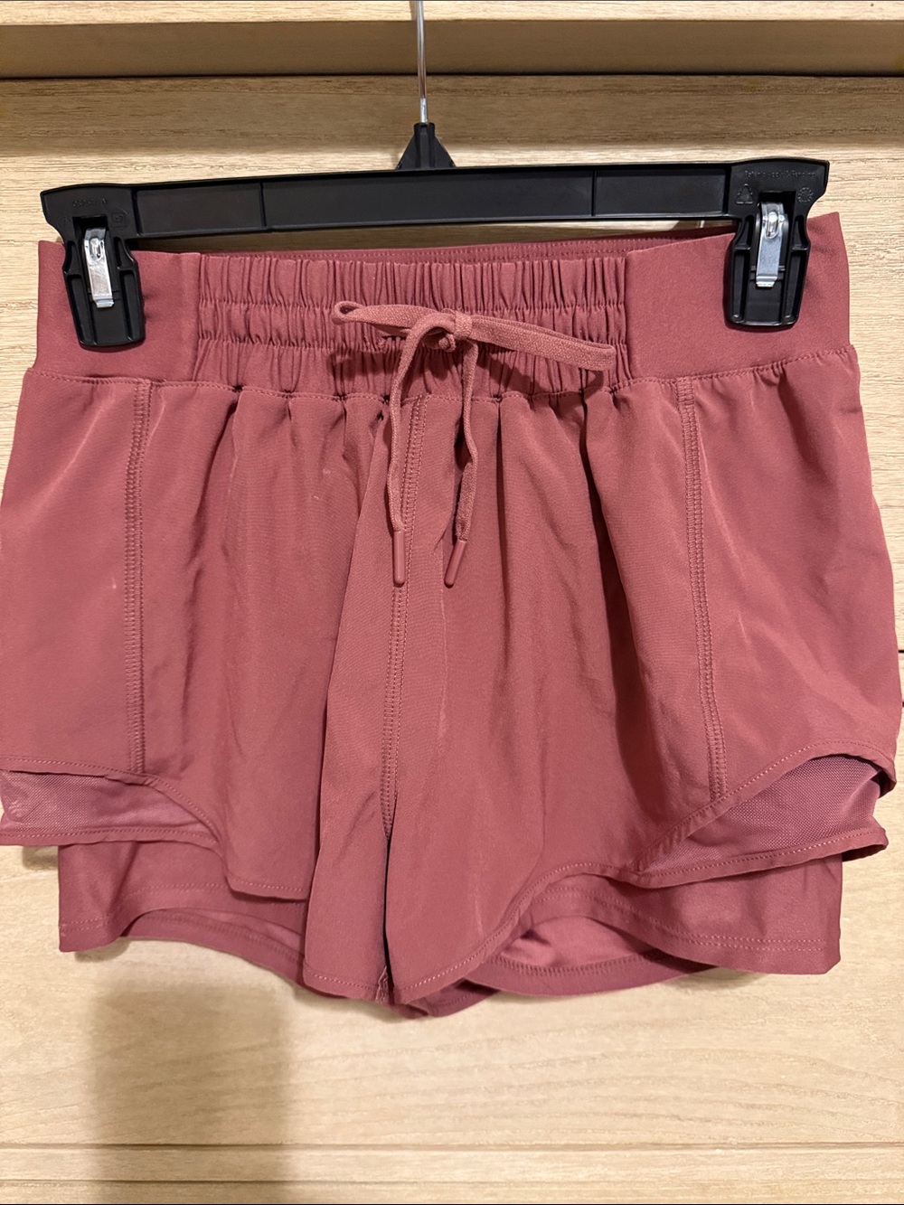 MPG Layered Drawstring Athletic Shorts in Dusty Rose